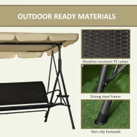 Outsunny Outdoor 3-Seat Porch Swing with Canopy, Rattan Seat, Removable Cushion, Pillows and Steel Frame(m-6)