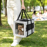 PawHut Pet Carrier Bag, Soft-Sided Dog Carrier with Bottom Board and Mesh Windows, Foldable Pet Travel Bag, Grey(m-8)