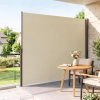 Outsunny 118" x 79" Retractable Side Awning Patio Outdoor Folding Privacy Screen with Resistance to UV Rays & Wind, Cream White(m-8)