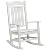 Outsunny Outdoor Rocking Chair, All Weather-Resistant HDPE Rocking Patio Chairs with Rustic High Back, Armrests, Oversized Seat and Slatted Backrest, 350lbs Weight Capacity, Light Gray(m-1)