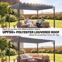 Outsunny 12.8' x 9.7' Outdoor Pergola with Retractable Roof, Aluminium Louvered Pergola Canopy Gazebo for Lawn Garden Patio, Grey(m-4)