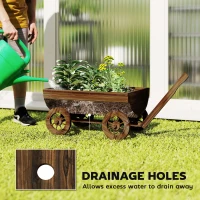Outsunny Wooden Wagon Planter Box, Mobile Garden Planter with 4 Wheels, Small Wheelbarrow Wagon Flower Cart with Drainage Hole(m-5)