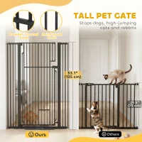 PawHut 53.1" Tall Dog Gate with Cat Door, 32"-42.5" Wide Adjustable Pressure Mounted for Doorways, Hallways, No Drilling, Black(m-4)