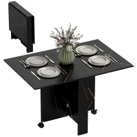 HOMCOM Foldable Dining Table, Drop Leaf Folding Side Table Console Writing Desk with 2 Wheels for Kitchen, Dining Room(m-9)