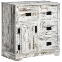 HOMCOM Industrial Sideboard Buffet Cabinet, Kitchen Cabinet with 4 Drawers, 1 Door, Adjustable Shelf Coffee Bar Cabinet, Distressed White(m-1)
