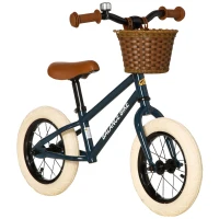 Qaba Kids Balance Bike with Basket, Adjustable Height Handlebars, Soft-Grip Push Bike with Bell, Rubber Tires, Skill-Improving Training Bike Ages 3-6, Little Kids Outdoor Toys(m-1)
