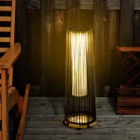 Outsunny Wicker Solar Floor Lamp, Decorative Outdoor Lamp with Auto On/Off LED Light, IP44 for Patio, Porch, Pathway, Brown(m-1)