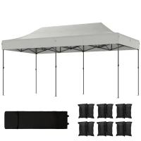 Outsunny 10 x 20 ft Pop Up Canopy Tent, Heavy Duty UPF50+ Outdoor Portable Instant Canopy Shelter with Wheeled Bag, White(m-16)
