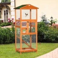 PawHut 65" Outdoor Wooden Birdcage Aviary with Pull Out Tray, Orange(m-8)