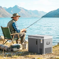 Outsunny 12 Volt Car Refrigerator, Dual Zone 48 QT Car Fridge with App Control, 12/24V DC and 100-240V AC,(m-8)