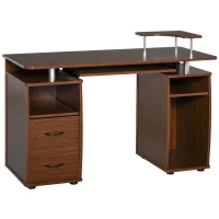 HOMCOM Computer Desk with Keyboard Tray, CPU Stand, Writing Desk with Drawers, Workstation for Home Office, Walnut Brown(m-2)