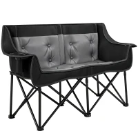 Outsunny Heated Double Camping Chair, Oversized Folding Padded Camp Loveseat Couch with 3 Heat Levels and 4 Heating Zones(m-1)