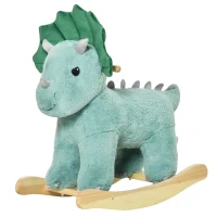 Qaba Kids Plush Ride-On Rocking Horse Triceratops-shaped Plush Toy Rocker with Realistic Sounds for Child 36-72 Months Green(m-11)