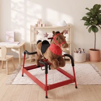 Qaba Kids Spring Rocking Horse, Ride on Horse with Neighing Sounds, Plush Animal Ride on Toy for Ages 3+ Years, Brown(m-8)