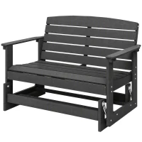 Outsunny Patio Glider Bench w/ HDPE Slatted Double Rocking Chair, Black(m-1)