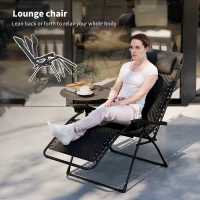 Outsunny Wicker Folding Lounge Chair with Adjustable Backrest, Rattan Recliner Chair with Headrest & Side Table Tray, Black(m-4)