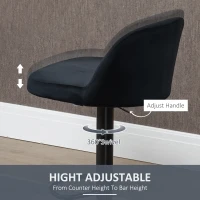 HOMCOM Adjustable Bar Stools Set of 2, Velvet Counter Height Barstool, Upholstered Kitchen Stool with Swivel Seat, Steel Frame, Footrest for Kitchen Counter and Dining Room, ‎Black(m-5)