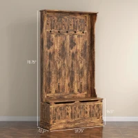 HOMCOM 3-In-1 Entryway Bench with Coat Rack, Hall Tree with Bench and Shoe Storage, 5 Hooks for Hallway Rustic Brown(m-3)