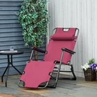 Outsunny Folding Chaise Lounge Chair for Outside, 2-in-1 Tanning Chair with Pillow & Pocket, Adjustable Pool Chair for Beach, Patio, Lawn, Deck, Red(m-7)