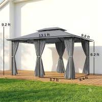 Outsunny 10' x 13' Outdoor Soft Top Gazebo Pergola with Curtains, 2-Tier Steel Frame Gazebo for Patio, Sage Gray(m-3)