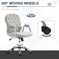 Vinsetto Button Tufted Desk Chair, Home Office Chair with Padded Armrests, Adjustable Height and Swivel Wheels, Gray(m-6)