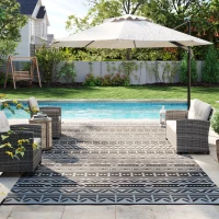 Outsunny Reversible Outdoor Rug, Waterproof Plastic Straw with Carry Bag, 9' x 18', Black & Gray Geometric Wall(m-9)