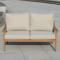 Outsunny 4 Piece Patio Furniture Set, Aluminium Outdoor Conversation Sofa Set, 2 Armchairs, 1 Loveseat Sofa, 1 Center Coffee Table, Soft Cushions for Backyard, Garden, Khaki(m-8)