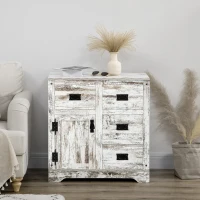 HOMCOM Industrial Sideboard Buffet Cabinet, Kitchen Cabinet with 4 Drawers, 1 Door, Adjustable Shelf Coffee Bar Cabinet, Distressed White(m-7)