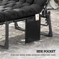Outsunny Folding Chaise Lounge Chair Outdoor Tanning Chair Set of 2 with 5-Position Backrest, Cushions, Side Pocket, Black(m-7)