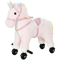 Qaba Unicorn Ride on Toy for Girls 2-5 Years, Ride On Unicorn with Wheels and Sounds for Active Play, Birthday Gift, Pink(m-2)