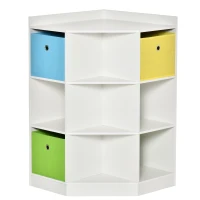 HOMCOM Kids Corner Cabinet, Cubby Toy Storage Organizer, Bookshelf Unit with Three Baskets for Playroom, Bedroom, Living Room, White(m-1)