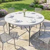 Outsunny Φ48" Folding Patio Table, Outdoor HDPE Picnic Table, Card Table for 6, Round Folding Banquet with Metal Frame, White(m-8)