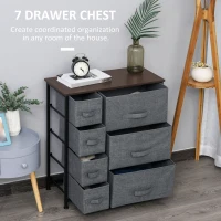 HOMCOM Dresser with 7 Drawers, Chest of Drawers with Metal Frame, Fabric Dresser for Living Room, Dark Grey(m-4)