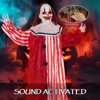 Outsunny Life Size Halloween Animated Clown with Red Light Up Eyes, Sound Activated Scary Halloween Decorations, Battery Operated(m-5)