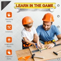 Qaba 2 in 1 Kids Workbench 79 Pcs Construction Playset Toy with Battery-Powered Drill, Hammer, Saw, Storage Tray for Ages 3+, Black and Gray(m-4)