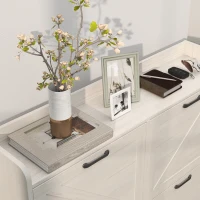 HOMCOM Narrow Shoe Storage Cabinet with 4 Flip Drawers, Adjustable Shelves, 16 Pair Farmhouse Shoe Cabinet, White Oak(m-10)