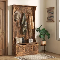 HOMCOM 3-In-1 Entryway Bench with Coat Rack, Hall Tree with Bench and Shoe Storage, 5 Hooks for Hallway Rustic Brown(m-2)