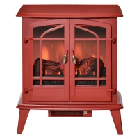 HOMCOM Electric Fireplace Heater, Freestanding Fireplace Stove with Realistic LED Log Flames and Overheating Safety Protection, 1400W, Red(m-13)