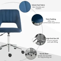 Vinsetto Modern Mid Back Office Chair with Velvet Fabric, Swivel Computer Armless Desk Chair with Hollow Back Design for Home Office, Blue(m-7)