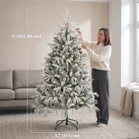 HOMCOM 6ft Prelit Flocked Christmas Tree, Artificial Norfolk Pine Downswept Hinged Xmas Tree with 250 LEDs, Green and White(m-3)