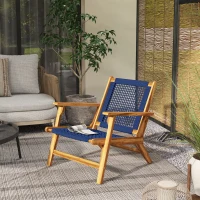 Outsunny Wood Adirondack Chair, Modern Fire Pit Chair, PP Rope Coconino Lounge Style Chair with High Support Backrest, Blue(m-10)
