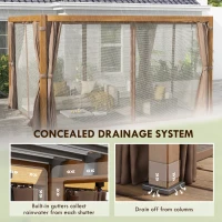 Outsunny 10' x 13' Outdoor Retractable Pergola w/ Sun Shade Aluminum Louvered Top, Pergola w/ Canopy, Curtains, Netting, Natural(m-7)