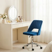 Vinsetto Modern Mid Back Office Chair with Velvet Fabric, Swivel Computer Armless Desk Chair with Hollow Back Design for Home Office, Blue(m-9)
