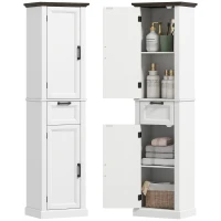 HOMCOM 65" Tall Bathroom Storage Cabinet, Freestanding Farmhouse Slim Bathroom Cabinet with 2 Doors, Shelves and Drawer, White(m-9)