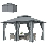 Outsunny 10' x 13' Outdoor Soft Top Gazebo Pergola with Curtains, 2-Tier Steel Frame Gazebo for Patio, Sage Gray(m-10)