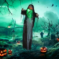 HOMCOM 6' Life Size Decoration Animatronic Green Big-mouth Monster Outdoor Halloween, Sound and Motion Activated(m-1)