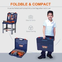 Qaba 68 Pcs Kids Tool Bench, Foldable Pretend Workbench Toy Tool Set, Power Tools Workshop with Electric Drill for Toddler 3 to 6 Years Old(m-6)