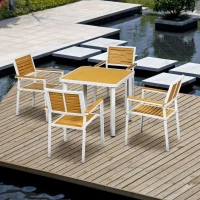Outsunny 5pc Patio Table and Chairs Set, Aluminum Patio Dining Set w/ HDPE Materials, Umbrella Hole, Yellow(m-2)
