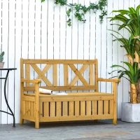 Outsunny Wooden Outdoor Storage Bench 2-Person Patio Bench with Louvered Side Panels and X-Shape Back for Garden, Patio, Yellow(m-8)