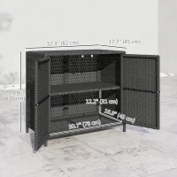 Outsunny Wicker Outdoor Storage Cabinet Double Magnetic Doors, PE Rattan Outdoor Towel Rack for Pool, Patio, Dark Grey(m-3)